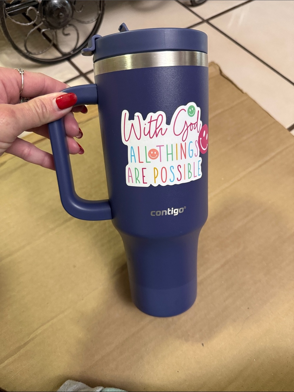 Contigo Navy Blue Insulated Travel Mug with Inspirational Decal